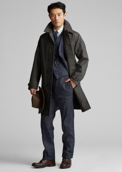 Impermeables Ralph Lauren Hombre Grises Oscuro - Herringbone-Print - ADUEV2056